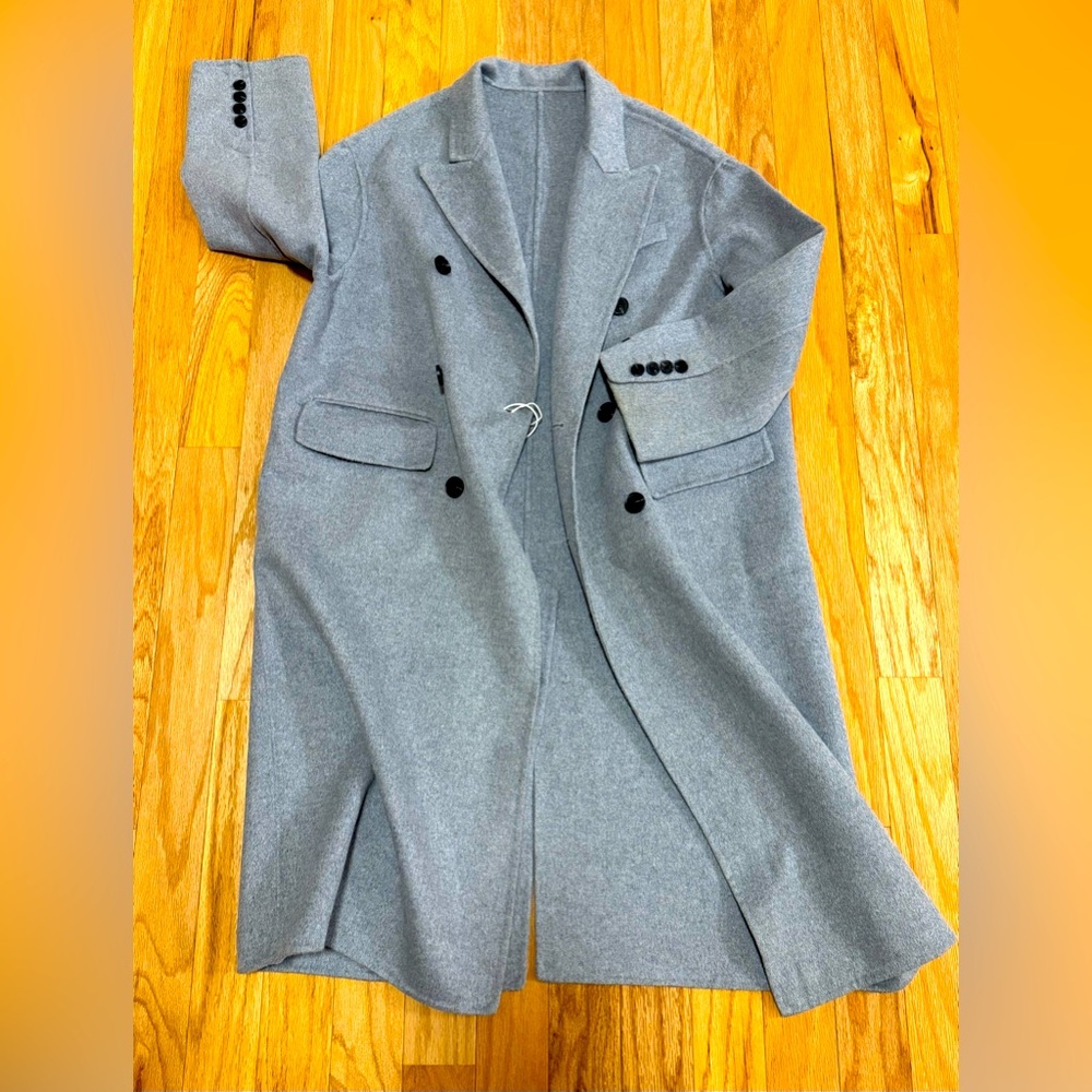 Classic Women’s Grey Long Wool Hand-made Coat Size XL